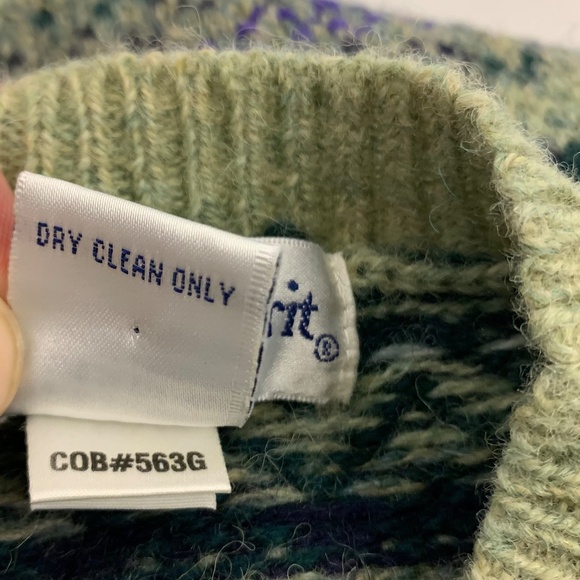 Vintage Green striped Nordic/fair isle wool button up sweater cardigan cabincore - Picture 8 of 9